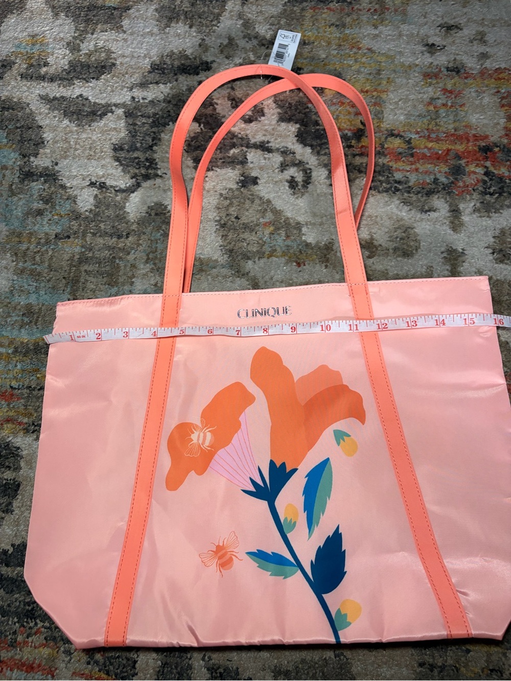 Clinique Pink Tote with Orange Floral Print